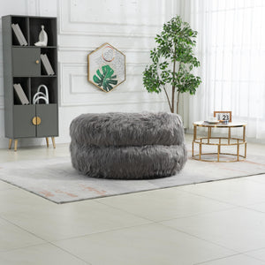 Bean Bag Chair Fur Lazy Sofa with Ottoman Memory Sponge for Living Room Bedroom Apartment Grey Solid Modern Contemporary Foam Includes Hardware Padded Seat