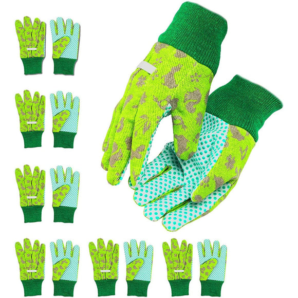 Kids Work Gloves Ages 3-6 (Green 6 Pairs) Green Plastic