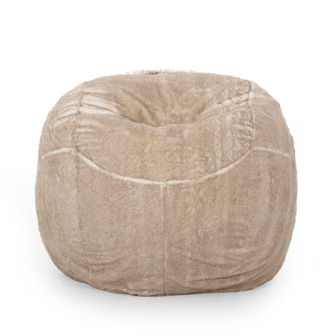 5 Foot Rounded Fur Bean Bag Cream Modern Contemporary Fabric