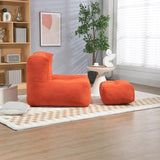 Fluffy Bean Bag Chair Lazy Sofa with Memory Foam and Ottoman Red Solid