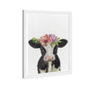 Olivia's Easel 'Floral Cow'kids Wall Art Framed Print Farm White