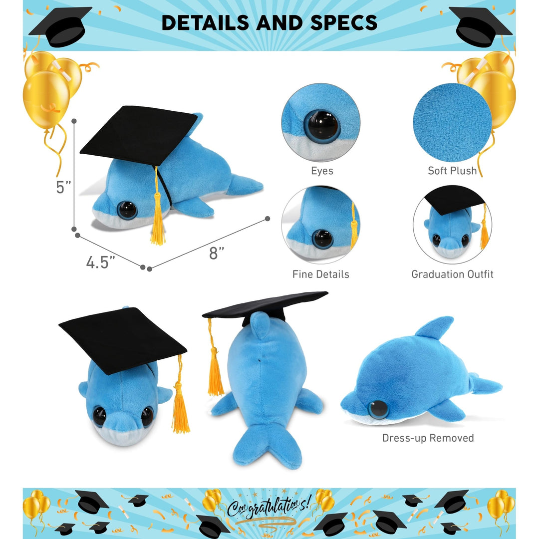 Dolphin Graduation Plush Toy with Cap 8 Inches Black Blue