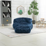 Bean Bag Chair Fur Lazy Sofa with Ottoman Navy Blue Solid Modern