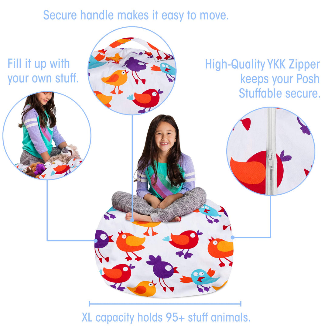 Posh Creations Kids Stuffed Animal Storage Bean Bag Chair Cover