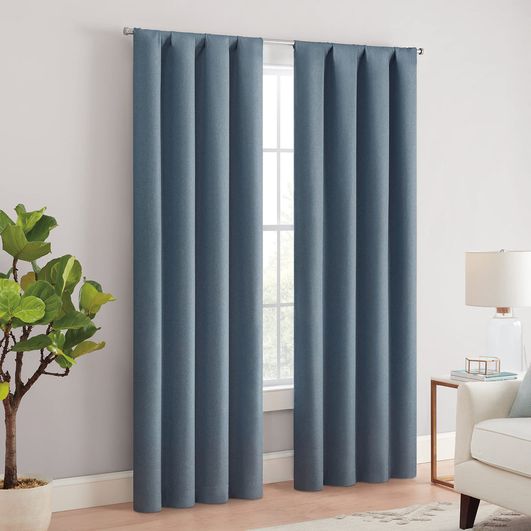 Eclipse Cannes Magnitech 100% Blackout Curtain, Rod Pocket Window Curtain Panel, Seamless Magnetic Closure for Bedroom, Living Room or Nursery, 63 in long x 40 in wide, (1 Panel), Denim Blue