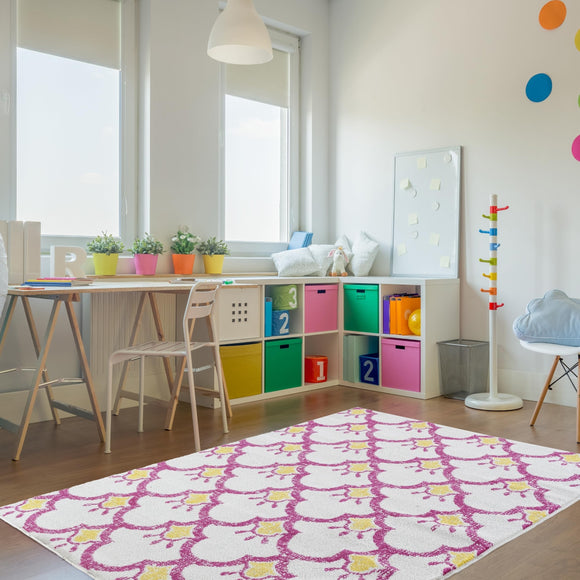 Shining Scales Cream/Pink Kids Area Rug (5' X 7') Ivory Graphic Modern Contemporary Rectangle Olefin Contains Latex