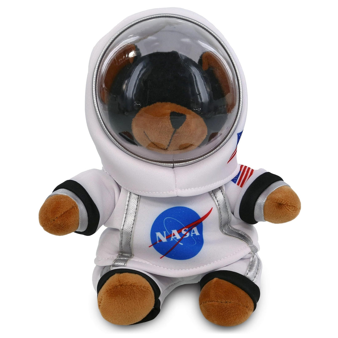 Black Bear Astronaut Plush Toy with Space Helmet and Suit 6 Inches Brown White Polyester