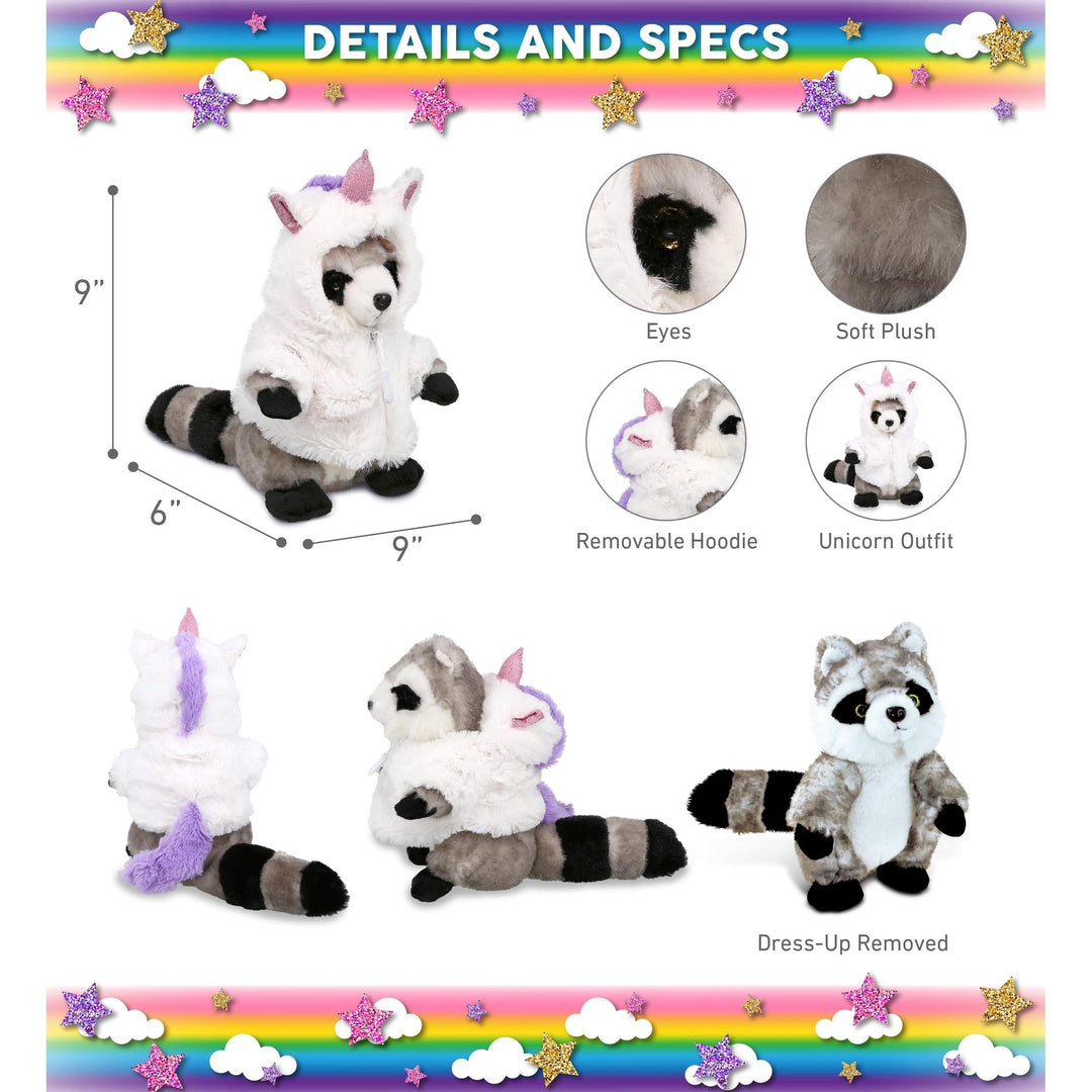 Raccoon Unicorn Plush with Clothes Stuffed Animal Outfit 9 Inches