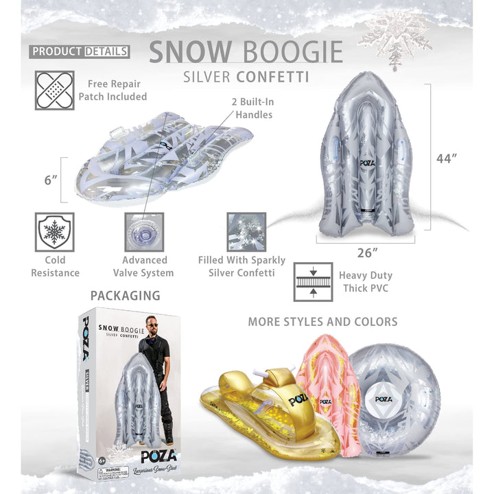 Silver Inflatable Snow Boogie Sled with Handles and Confetti 44 X 26 6