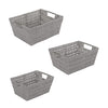 Simplify 3 Piece Set Woven Rattan Tote Baskets | Multi-Size | Handles | Storage & Organization | Toys | Bathroom Accessories | Home | Office | Dorm | Playroom | Closet | Grey