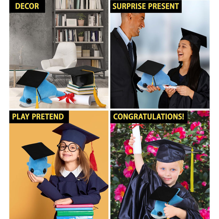 Dolphin Graduation Plush Toy with Cap 8 Inches Black Blue