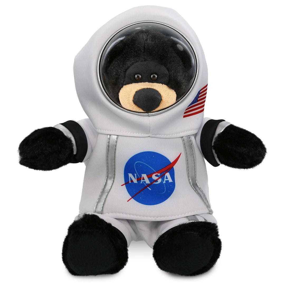 Black Bear Astronaut Plush with Helmet and Suit 9 Inches White Polyester