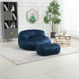 18.11''l Coolmore Comfort Bean Bag Chair Fur Lazy Sofa Footstool Durable for Adults and Kids Indoor Blue Solid Mid-Century Modern Pattern Foam Padded Seat