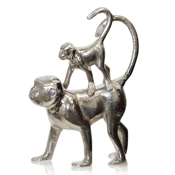 Mother and Child Silver Monkey Decorative Table Top Accessory 2.5