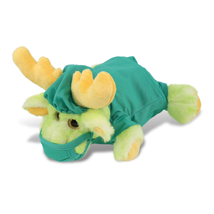 Lying Light Green Moose Doctor Plush W/Scrub Uniform and Cap 10 Inches Polyester