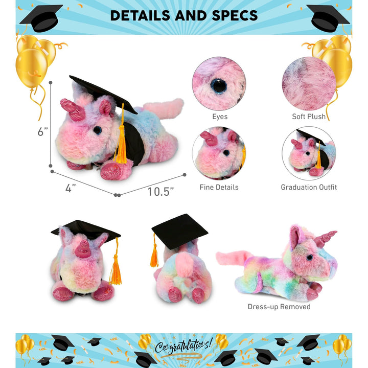 Sunday Rainbow Unicorn Graduation Plush Toy with Gown and Cap 10.5