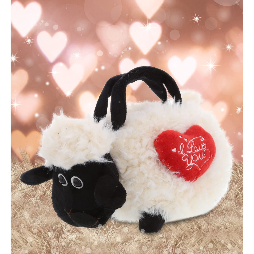 I Love You Plush Black Nose Sheep Handbag W/Heart 8.5 Inches Long