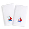 Sweet Kids Sailboat Embroidered White Turkish Cotton Hand Towels (Set of 2) Blue Red Novelty