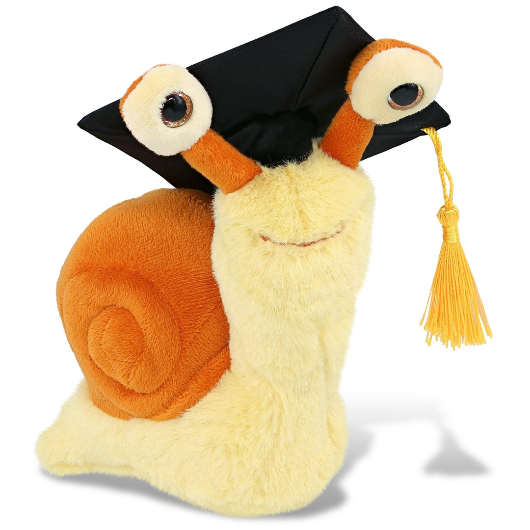 Orange Snail Small Graduation Plush Toy with Cap Tassel 5.5 Inches Black Yellow Polyester