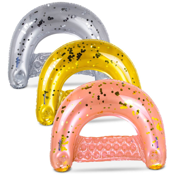 Inflatable Pool Float Chair Filled with Sparkle Confetti 3 Pack â€Ž48 X 38 12 Inches Gold Pink Silver Plastic