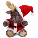 Santa Brownish Sitting Moose Stuffed Animal with Outfit 10 Inches Brown Red White Polyester