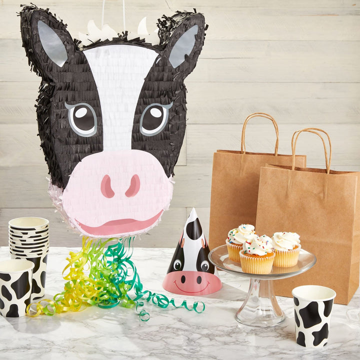 Cow Pull String Pinata for Farm Birthday Party Decorations (16.5 X 13 3 in) Multi Color Wood