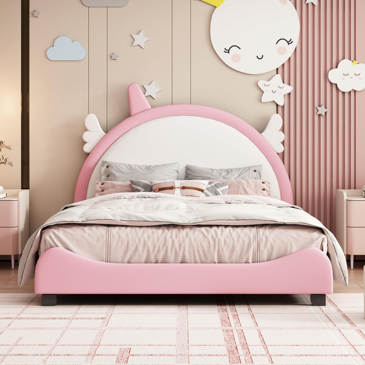 Kid-Friendly Design Full Size Bed Kids Pink Mid-Century Modern Contemporary Wood