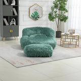 Bean Bag Chair Fur Lazy Sofa with Ottoman Green Solid Modern