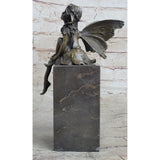 Child Winged Fairy Angel Bronze Sculpture Statue Figure On Marble Base