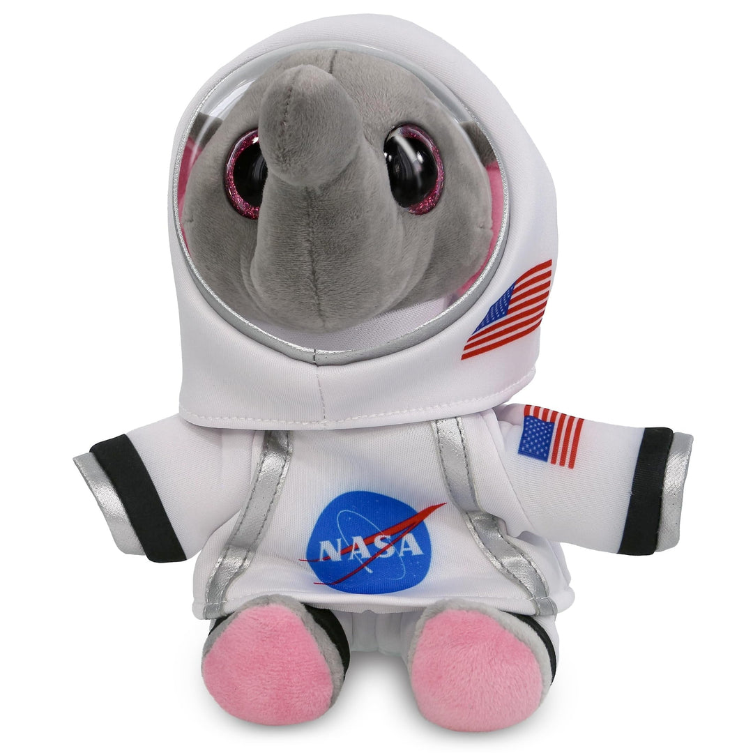 Elephant Astronaut Plush Toy with Helmet and Suit 8 Inches Grey Pink Polyester