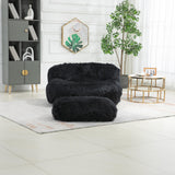 Bean Bag Chair Fur Lazy Sofa with Ottoman Black Solid Modern