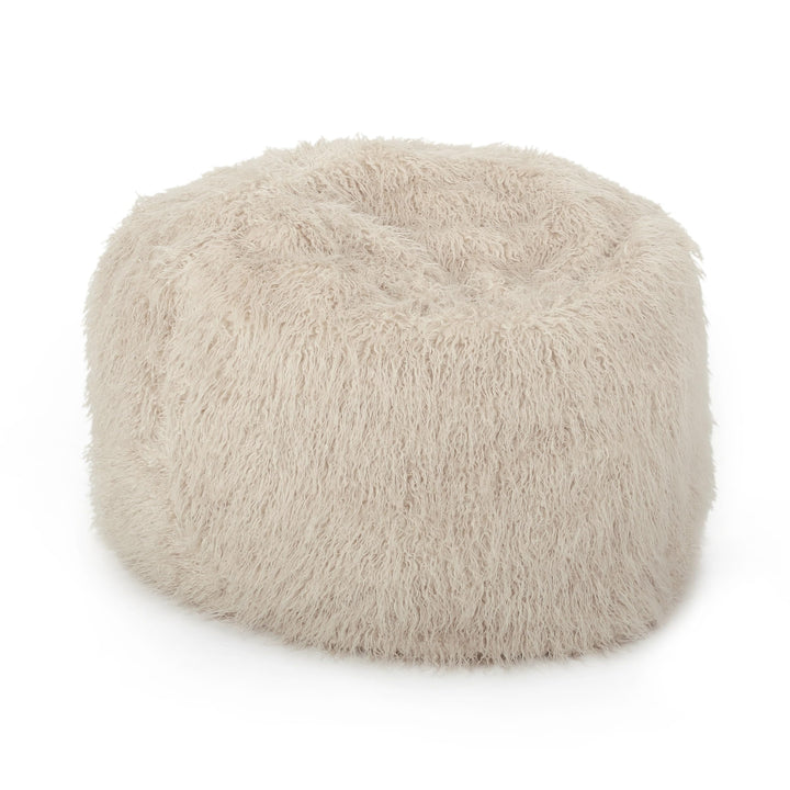 5 Foot Rounded Fur Bean Bag Tan Modern Contemporary Fabric