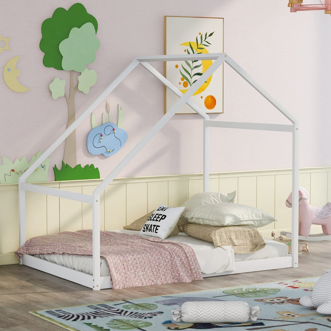 Full Size Wooden House Bed for Kids Teens Girls Boys White Black