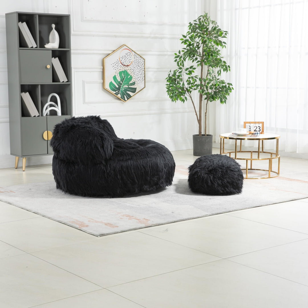 Bean Bag Chair Fur Lazy Sofa with Ottoman Memory Sponge for Living