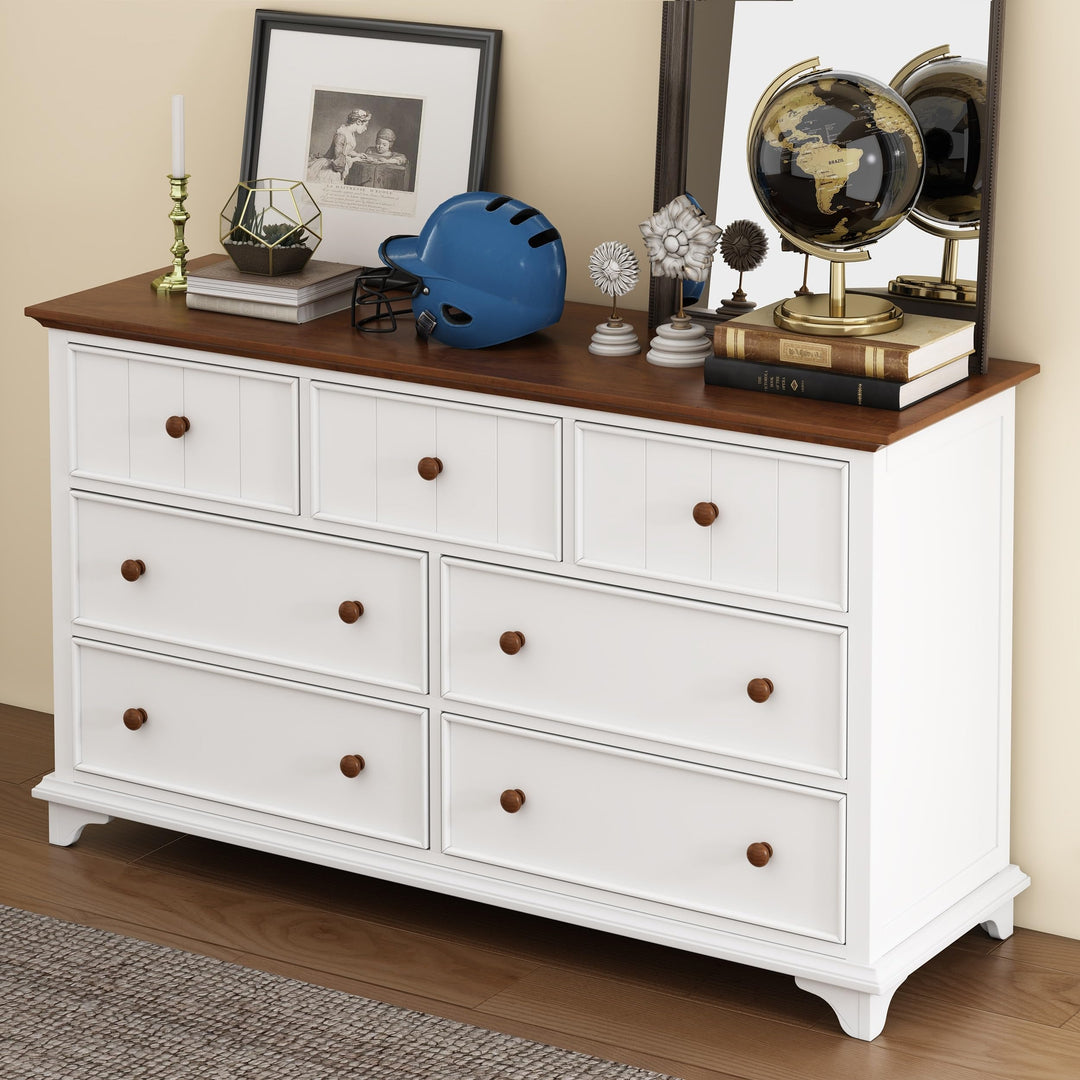 Wooden Captain Dresser for Bedroom Living Room Kids' Beige Modern