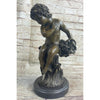 Boy Child Figurative Art Bronze Metal Statue Sculpture Vintage Marble Base Brown Finish Handmade