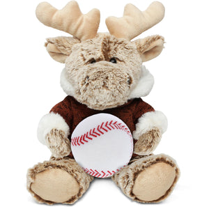 Sitting Moose with Brown Hooded Sweater Baseball Plush 8 Inches White Polyester