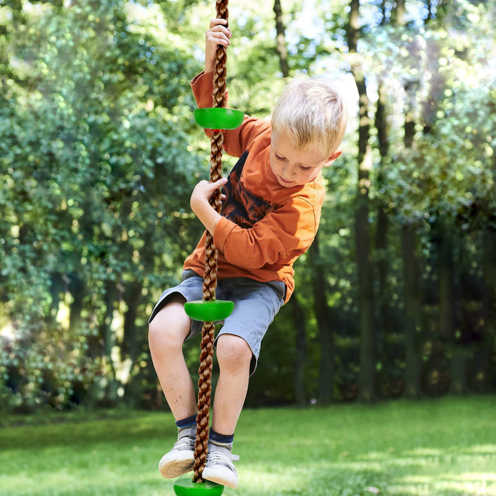 Green Tree Climbing Rope For Kids with Foot Hold Platforms Knotted Tree Climbing Rope Hanging Outdoor Swings Rope Swing Ladder Sturdy Heavy Duty Playground Accessories Birthday Gift 1-5 Years Old Kids
