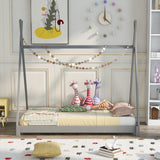 Wooden Twin Size Platform Bed W/Triangle Structure Kids Bedframe Grey Modern Contemporary Rustic Unisex Nature Space Pine Natural Finish Wood Includes Hardware