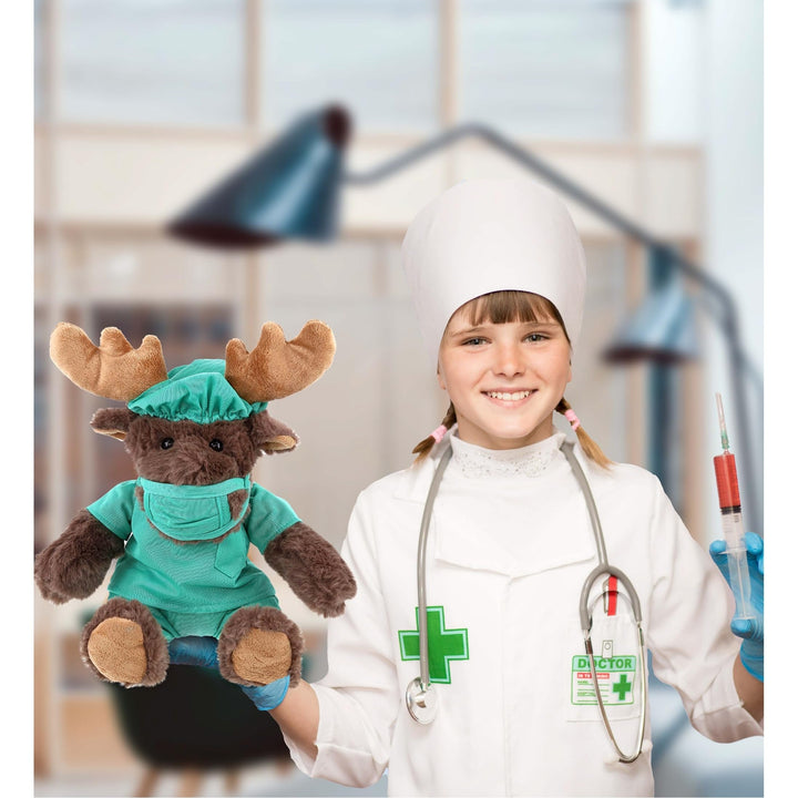 Doctor Plush Toy with Cute Scrub Uniform and Cap 10 Inches Brown Green