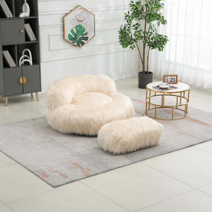 Beige Bean Bag Chair Lazy Sofa Floor Plush Comfy Recliners Solid