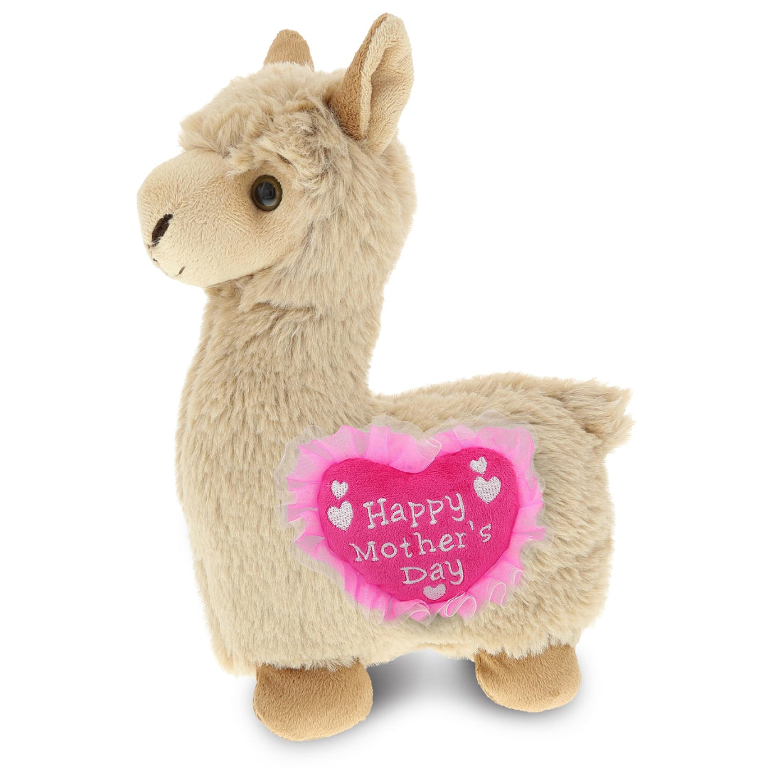 Happy Mothers Day Plush Beige Llama with Pink Heart 11 Inches Polyester