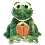 Squat Frog Stuffed Animal with Pumpkin 10.5 Inches Green Orange Polyester