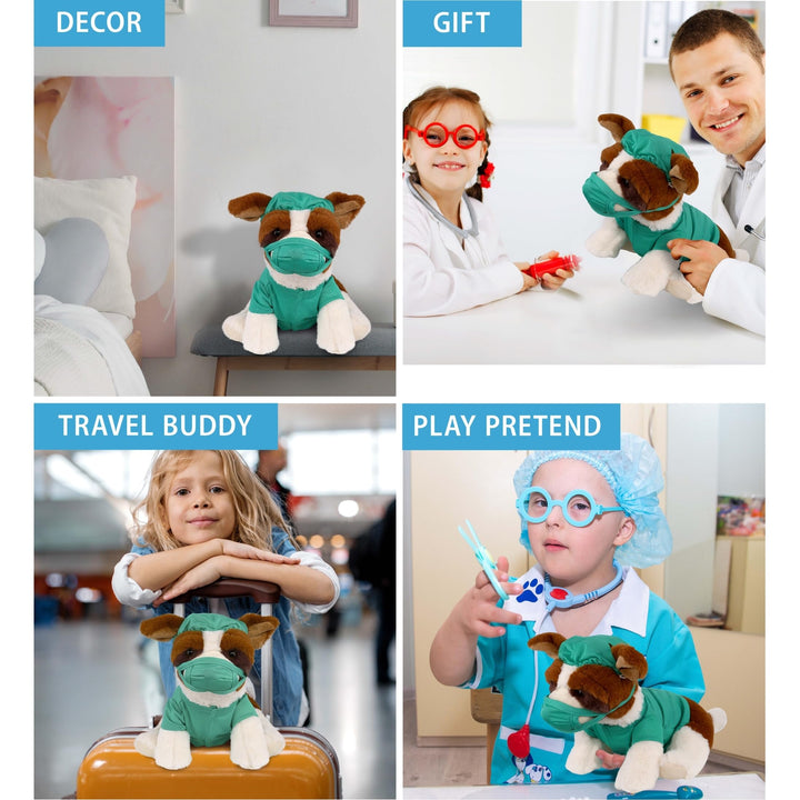 Dog Doctor Plush with Cute Scrub Uniform and Cap 8 Inches Brown