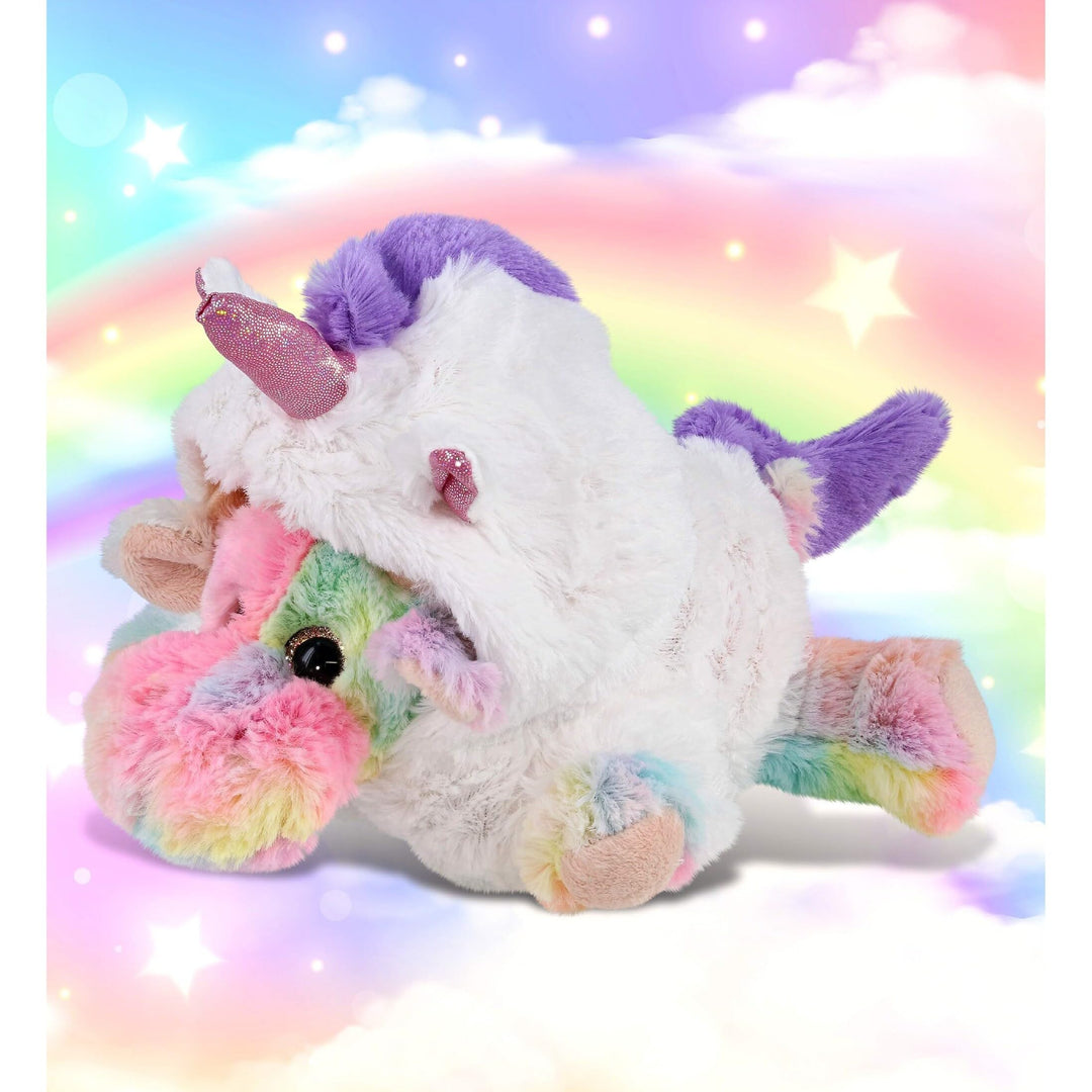 Rainbow Lying Moose Unicorn Stuffed Animal W/Outfit 9.5 Inches Multi