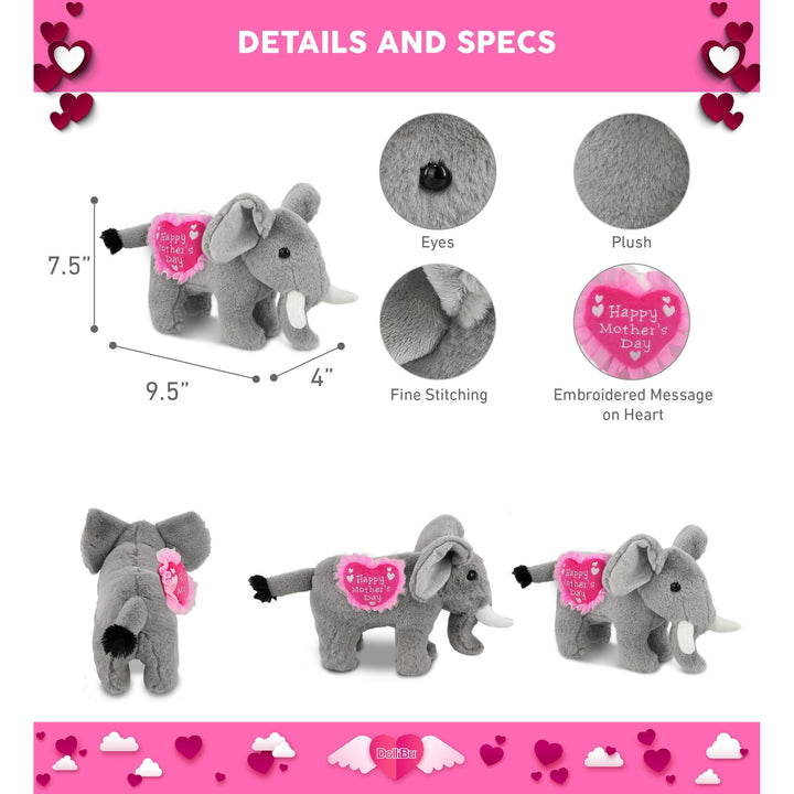 Plush Standing Elephant with Pink Heart 7.5 Inches Grey