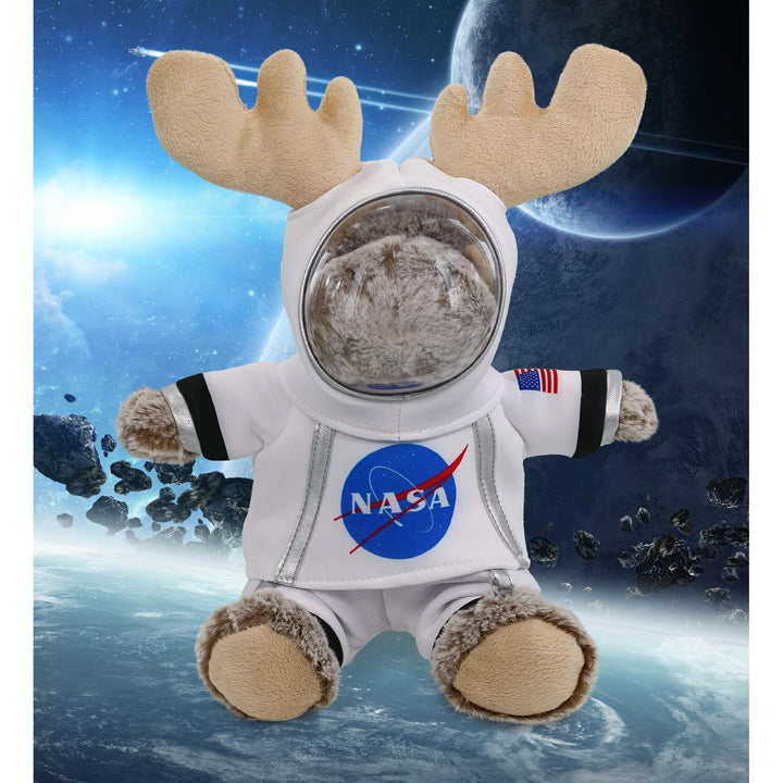 Sitting Moose Astronaut Plush with Space Helmet and Suit 9 Inches