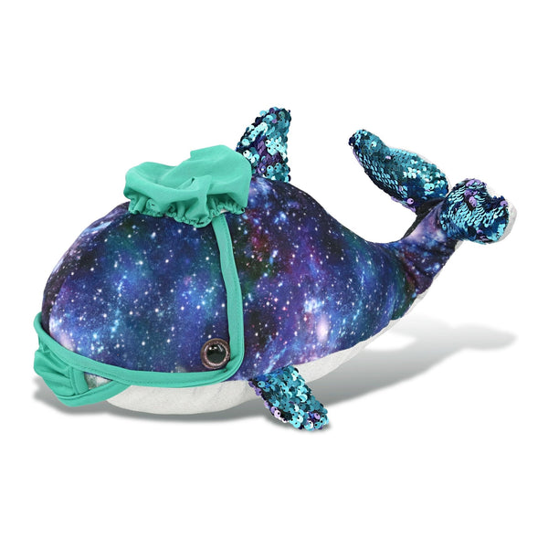 Space Sequin Whale Doctor Plush Toy with Scrub Uniform and Cap 13 Inches Green Purple Polyester