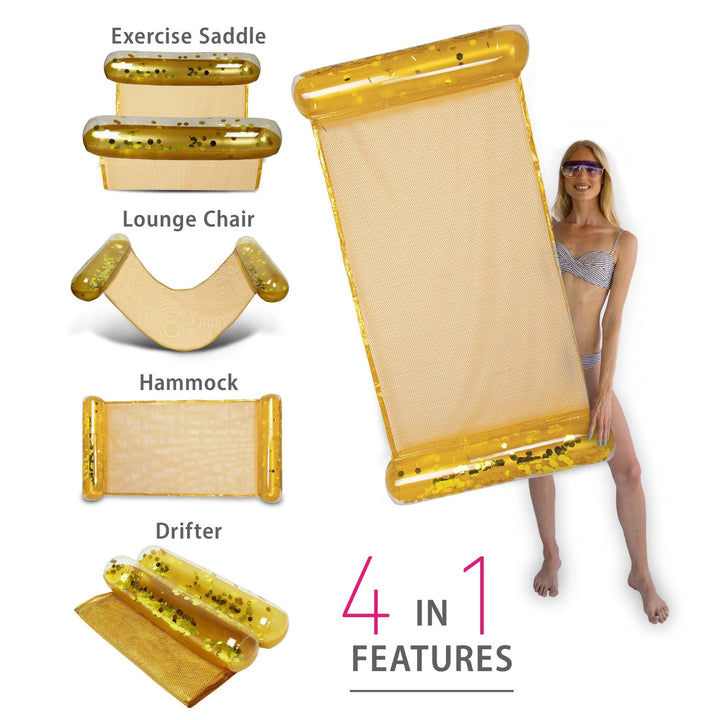 Gold Inflatable Water Hammock Float Lounger Filled with Confetti 56" X