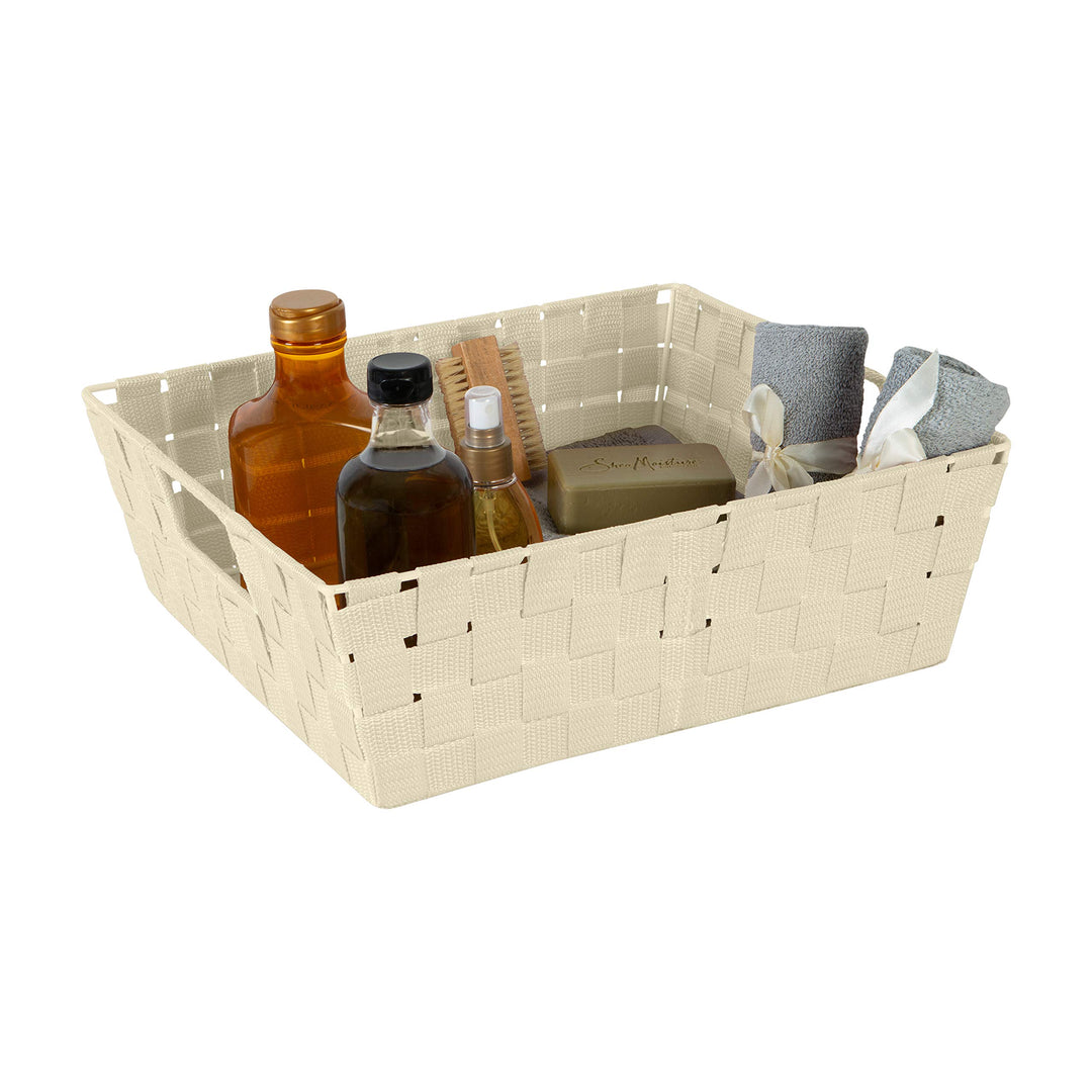 Simplify Large Shelf Woven Strap Tote | Decorative Storage Basket |